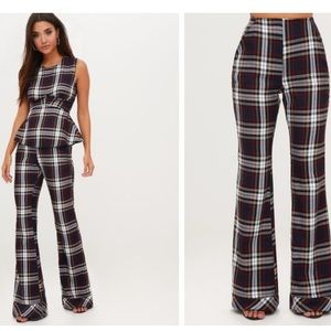 PLT Navy Tartan Mix Check Flare Set